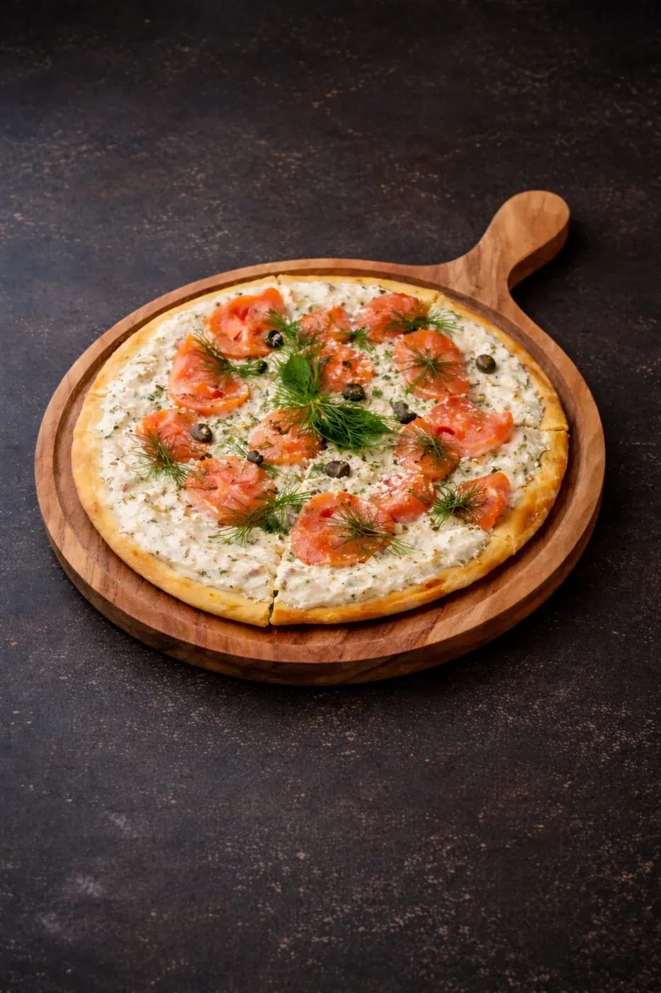 Salmon and dill pizza with capers
