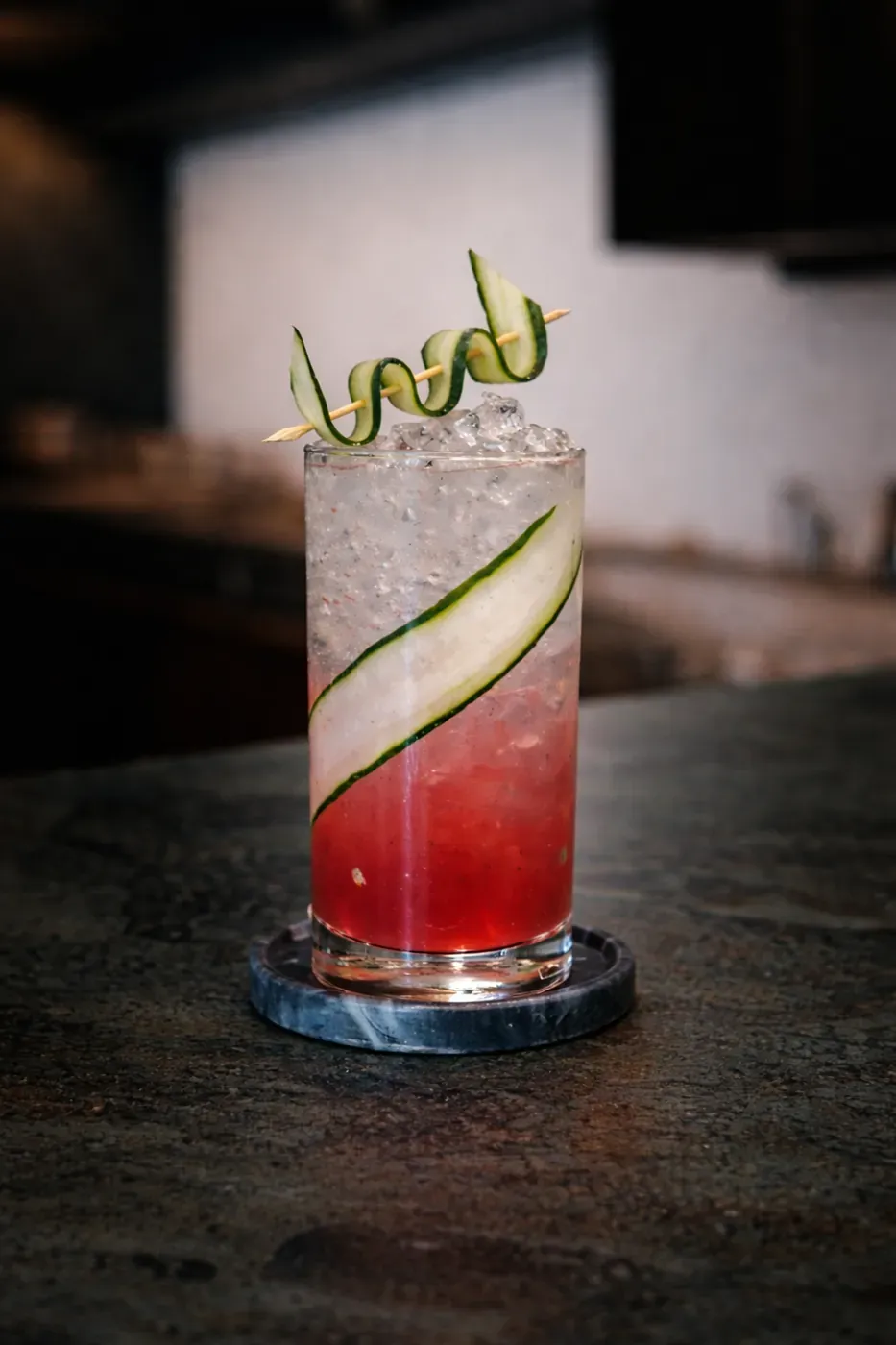 Cucumber and berry highball cocktail
