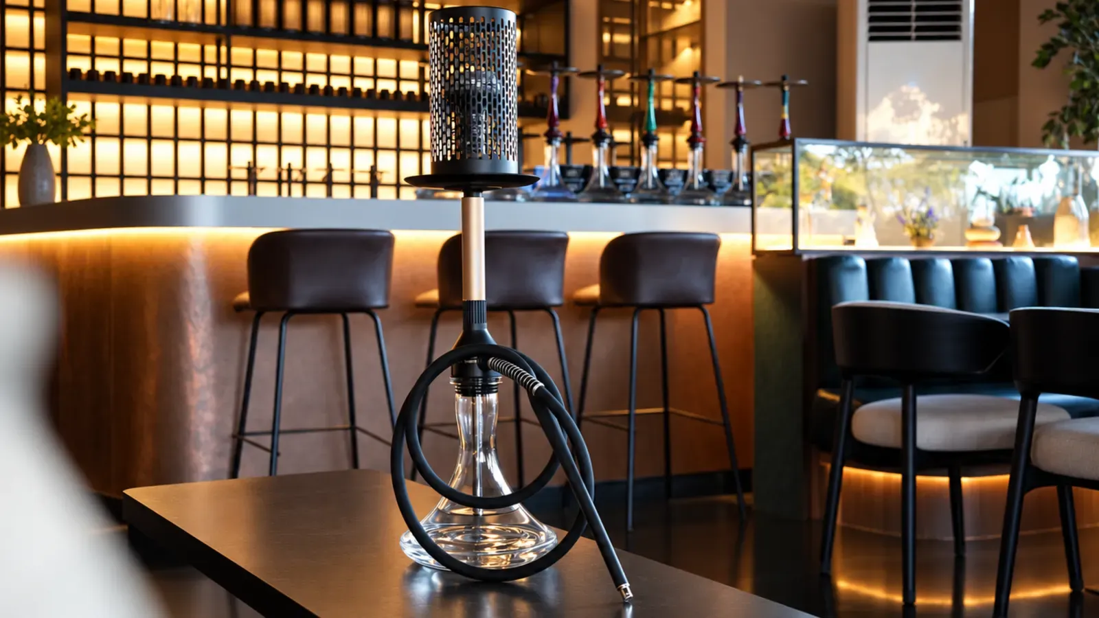 Premium shisha set on the bar of the lounge at Maison Almaz, Canggu
