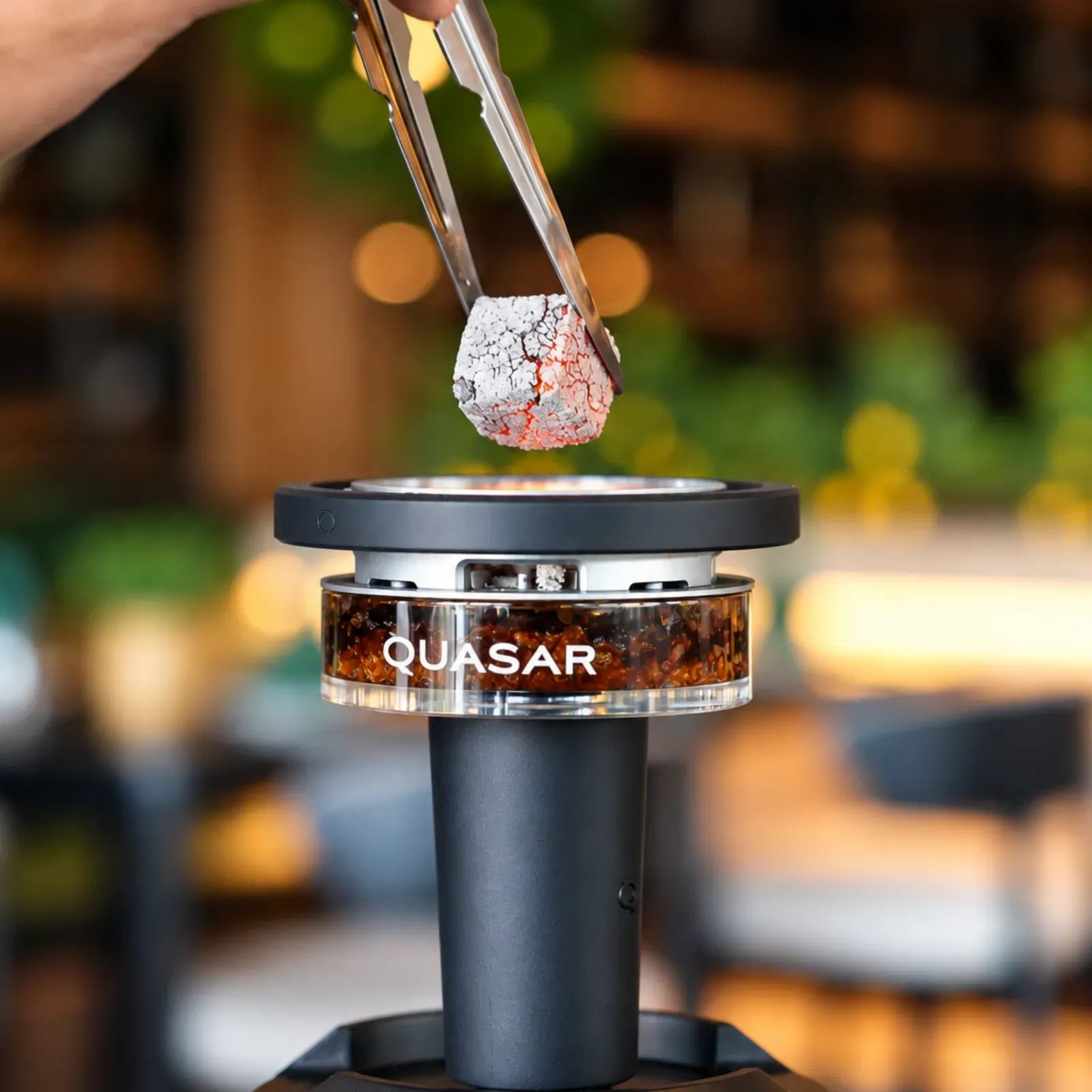 Coconut coal placed in a Quasar Raas 2 thermal shisha head at Maison Almaz, Canggu