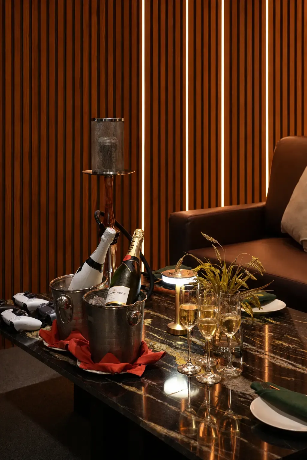 Champagne on ice at a private booth in the Private Room at Maison Almaz, Canggu