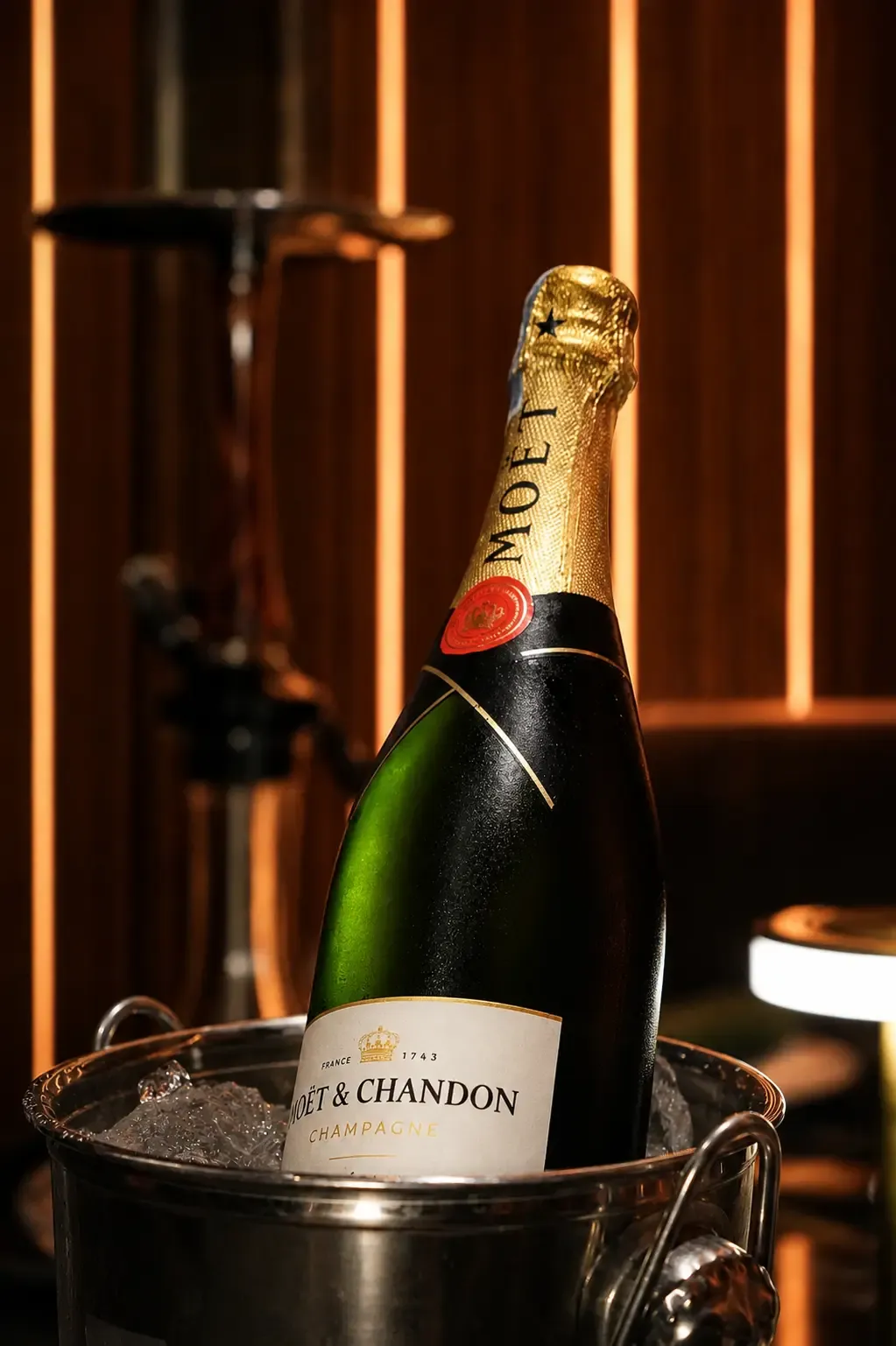 Bottle of Moet champagne in the Private Room at Maison Almaz, Canggu